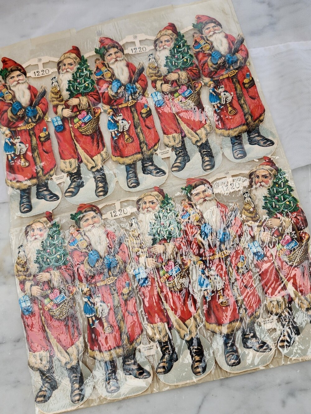 1950s German Die Cut Santas Uncut New Old Stock In Original Plastic 6" Tall Each